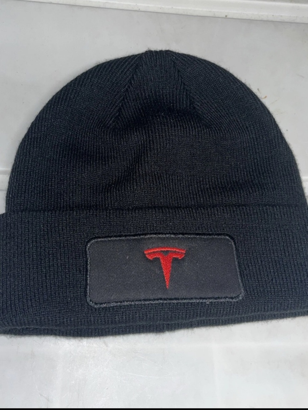 Tesla Black Beanie with Red Emblem